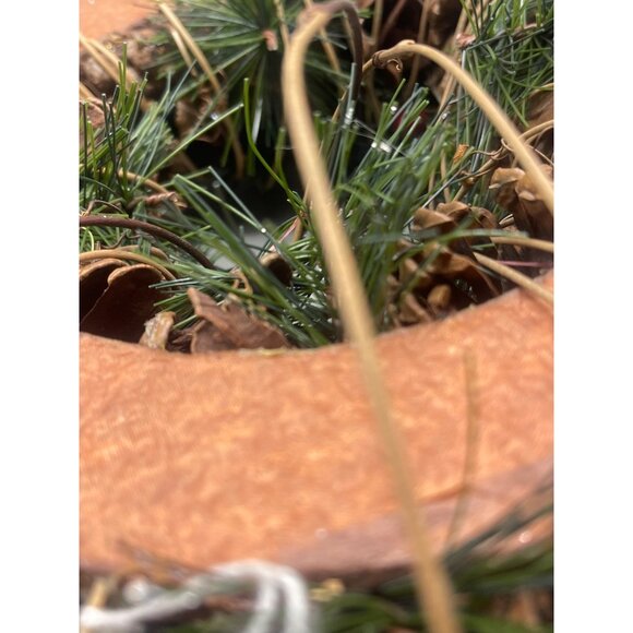 handmade Christmas wreath green brown pine cones holly berries silver 10" READ - Picture 7 of 8